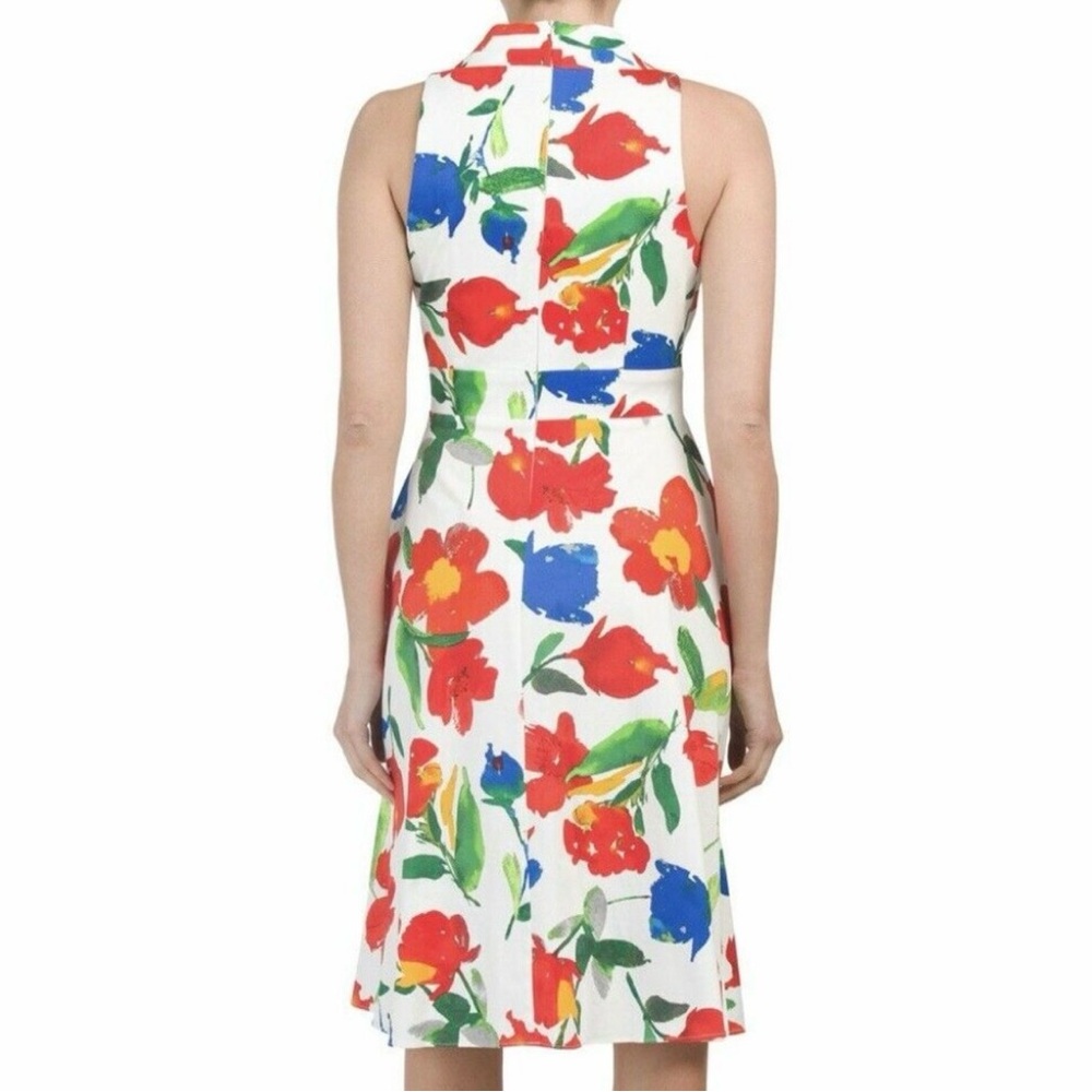 London Times White Halter Dress with Red, Blue and Green Floral Print - Picture 4 of 7